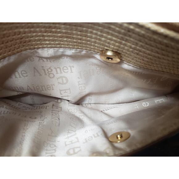 Etienne Aigner Straw / Leather Tan Adjustable Strap Shoulder Hand Bag Purse - Picture 7 of 12